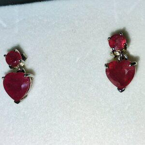 Heart shaped ruby earrings in sterling silver